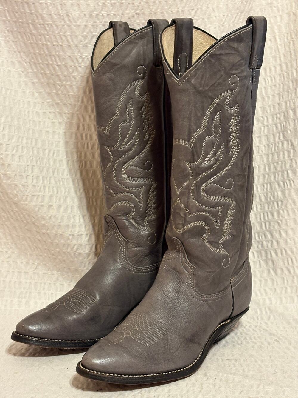 VTG Abilene Handmade USA Tall Gray Leather Women’s Western Boots Size 6.5 EUC